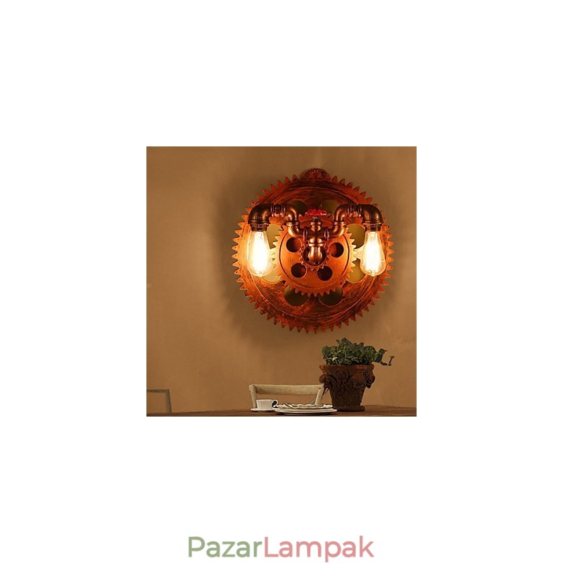 2 fej Vintage ipari fali lámpák fa felszerelés alakú lámpák étterem kávézó bár dekoráció falikarok