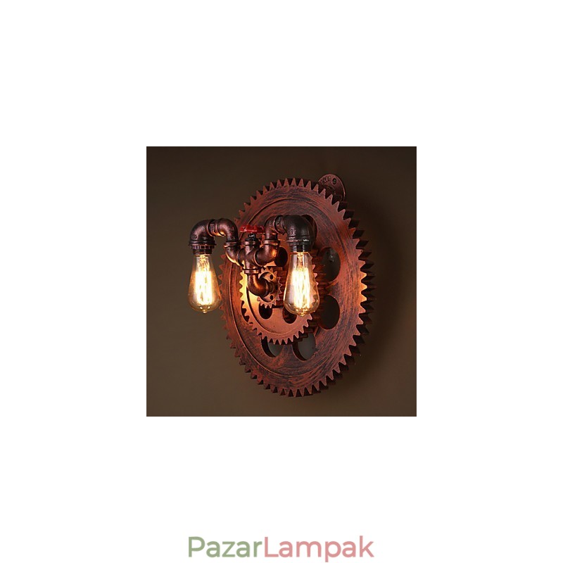 2 fej Vintage ipari fali lámpák fa felszerelés alakú lámpák étterem kávézó bár dekoráció falikarok