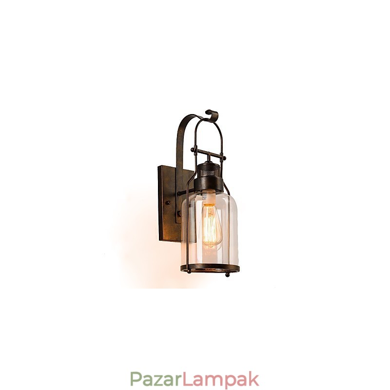 Retro ipari loft lámpás 1 világos fali lámpa átlátszó üveggel