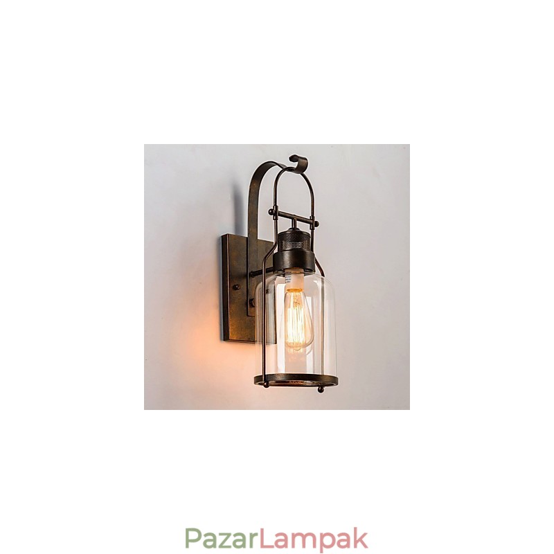 Retro ipari loft lámpás 1 világos fali lámpa átlátszó üveggel