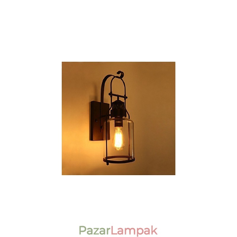 Retro ipari loft lámpás 1 világos fali lámpa átlátszó üveggel