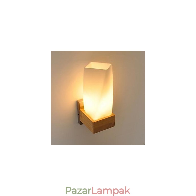 Egyszerűség Nordic Wood Art Nappali Folyosó Erkély Üveg Tömör fa hálószoba fali lámpa Az ágy feje