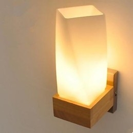 Egyszerűség Nordic Wood Art Nappali Folyosó Erkély Üveg Tömör fa hálószoba fali lámpa Az ágy feje