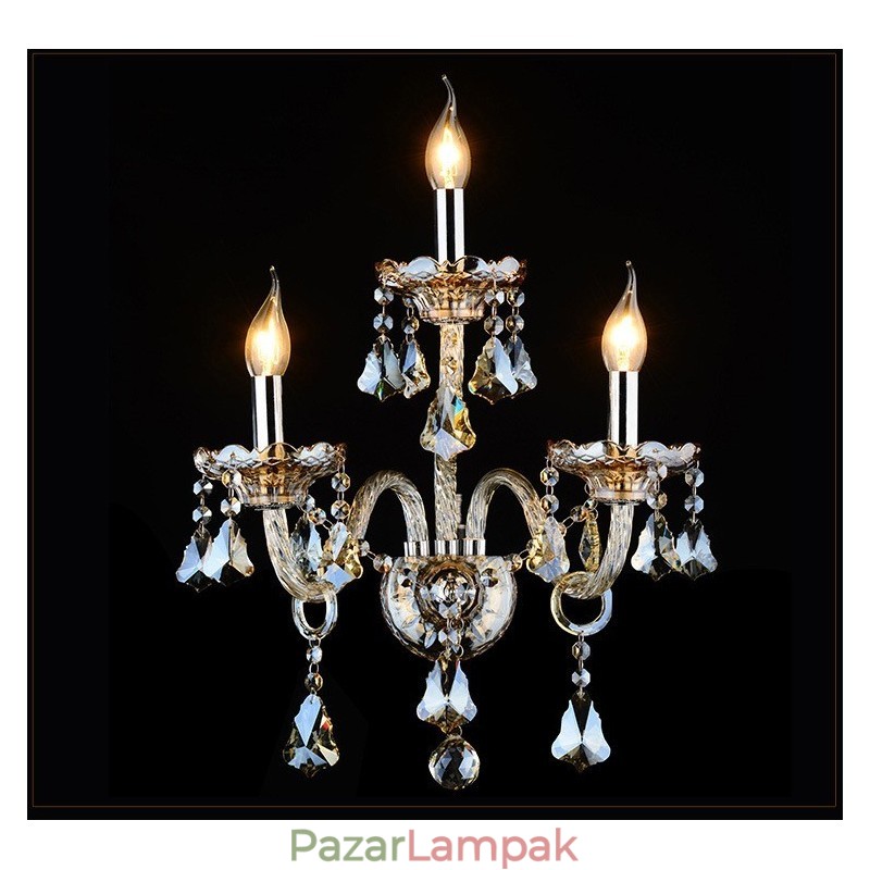 3 Fénybe illő konyak színű K9 kristálygyertya Retro üveg fali lámpa