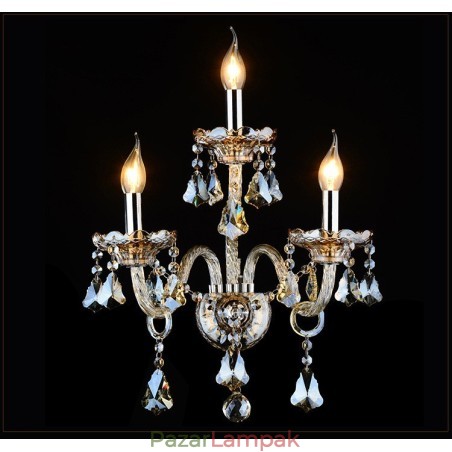 3 Fénybe illő konyak színű K9 kristálygyertya Retro üveg fali lámpa