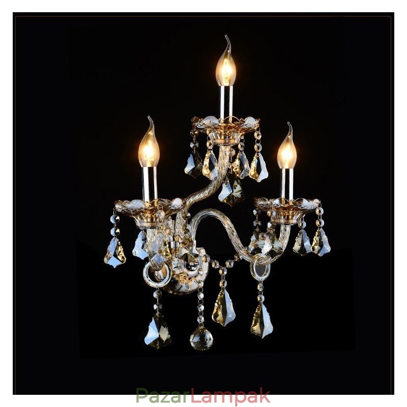 3 Fénybe illő konyak színű K9 kristálygyertya Retro üveg fali lámpa