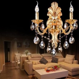 Európai fali lámpa Aranyszirom falilámpa Exquisite Crystal Drops Light éjjeli világítás