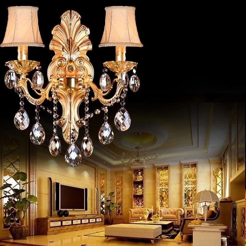 Európai fali lámpa Aranyszirom falilámpa Exquisite Crystal Drops Light éjjeli világítás