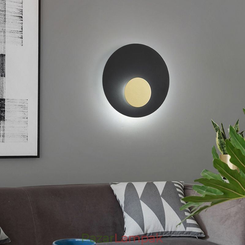 Nordic Wall Light fekete arany kerek, teljes vörösréz falikar