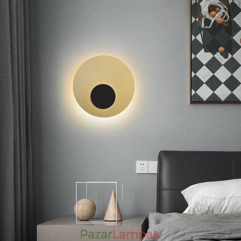Nordic Wall Light fekete arany kerek, teljes vörösréz falikar