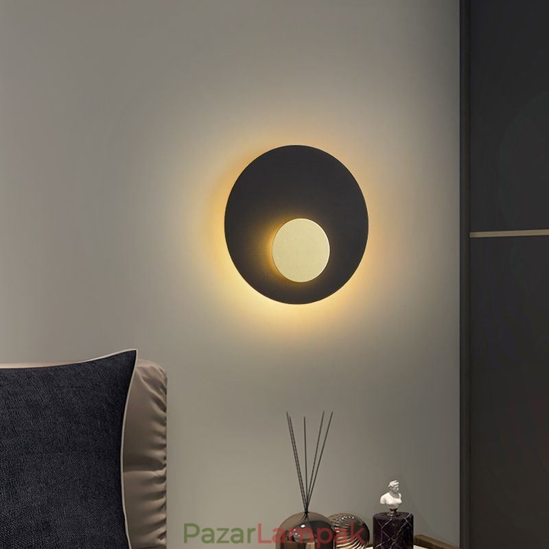 Nordic Wall Light fekete arany kerek, teljes vörösréz falikar