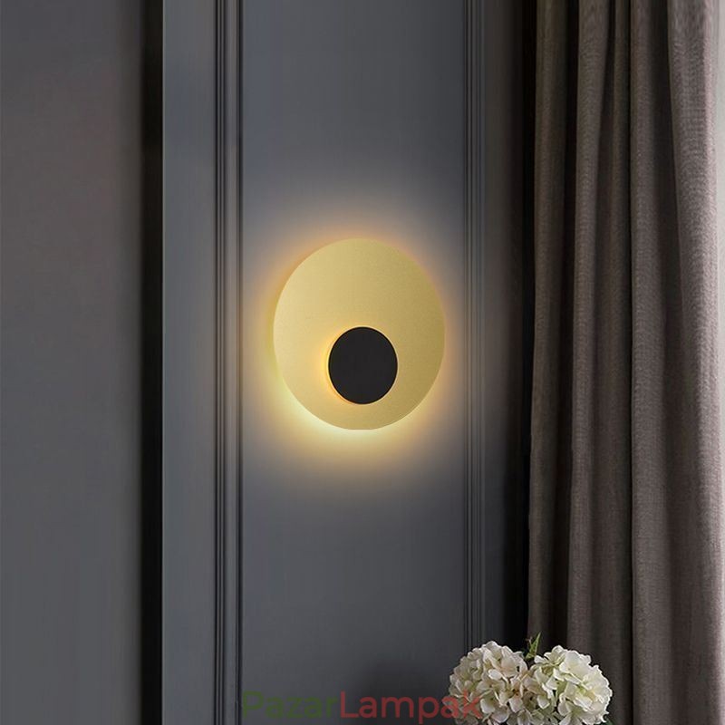 Nordic Wall Light fekete arany kerek, teljes vörösréz falikar