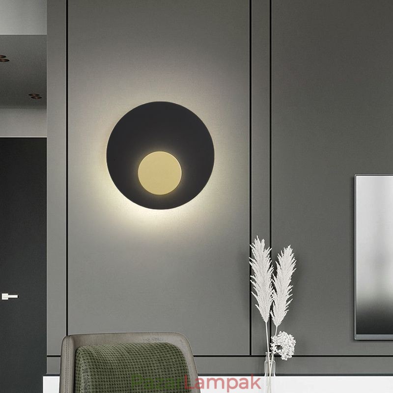 Nordic Wall Light fekete arany kerek, teljes vörösréz falikar