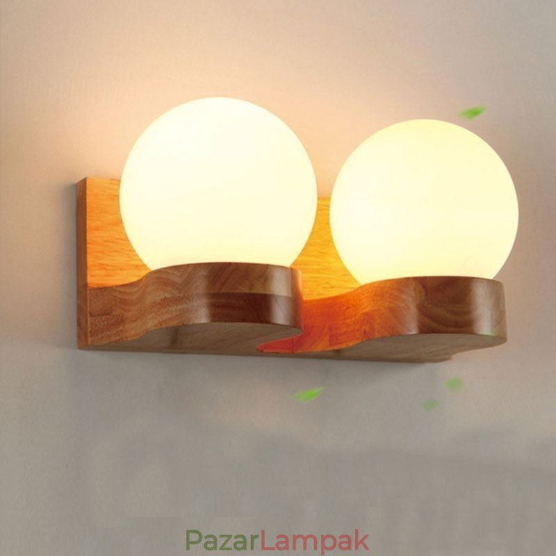 Skandináv tömörfa fali lámpa Hangulatos gömb alakú lámpatest