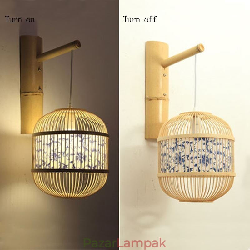 Cage Design fali lámpa Kreatív bambusz függő fali lámpa éjjeli dekoratív lámpa