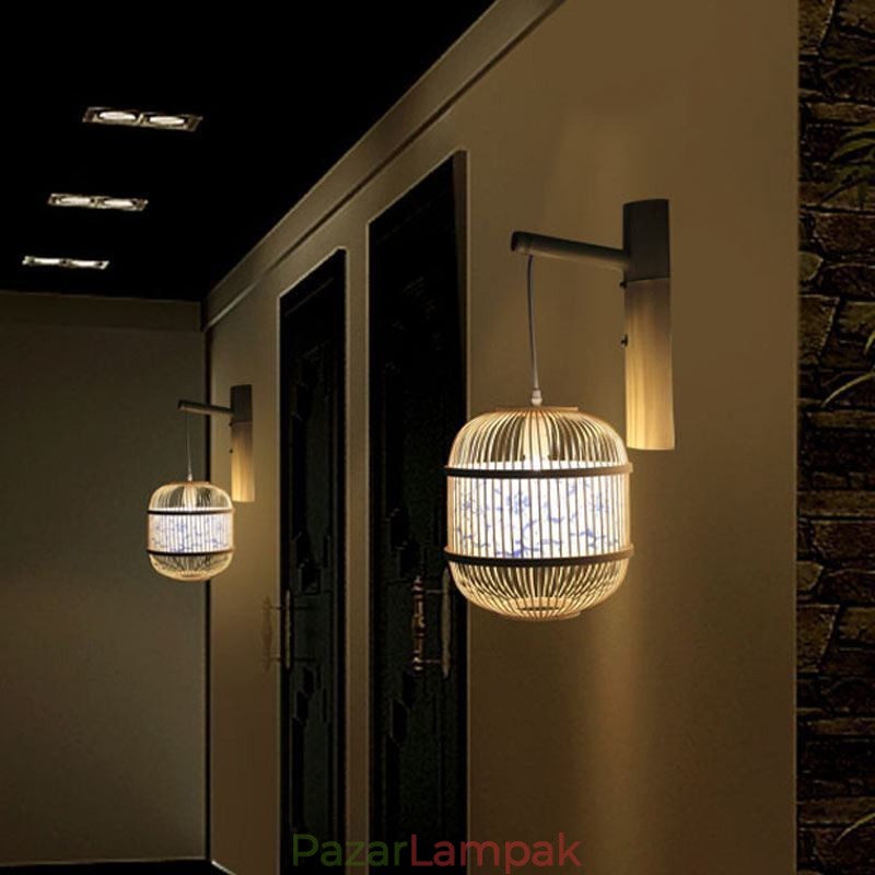 Cage Design fali lámpa Kreatív bambusz függő fali lámpa éjjeli dekoratív lámpa