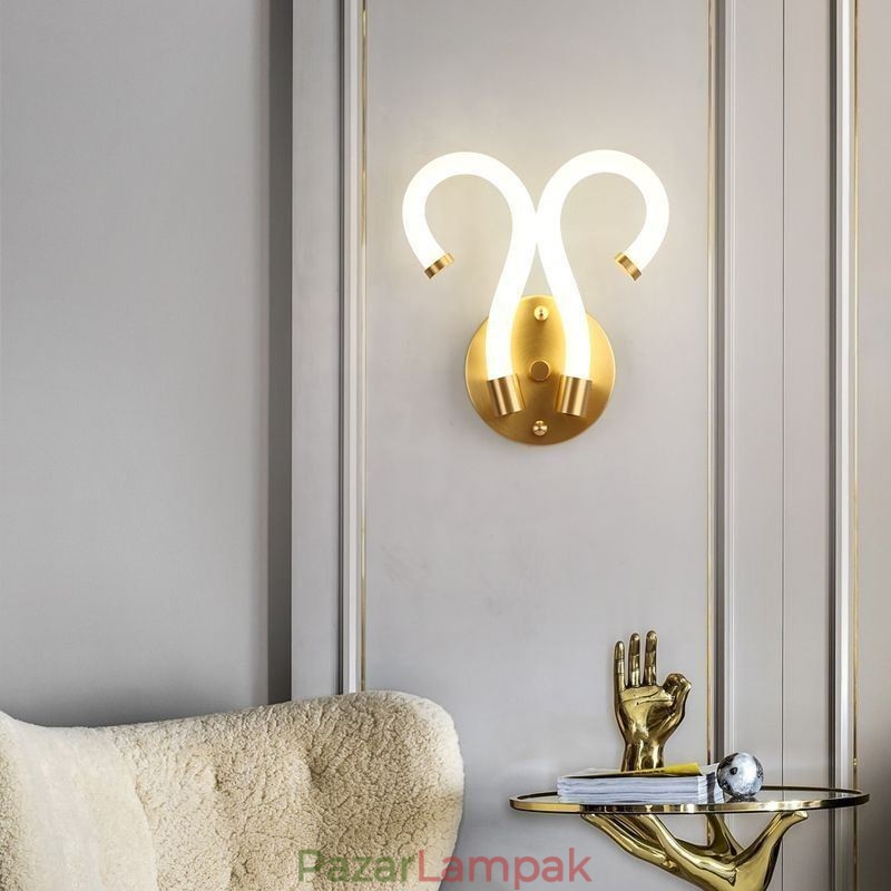 Modern fali lámpa Kreativitás Sconce fali lámpa réz báránykürt 2 fény