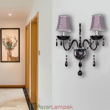 Európai stílusú Crystal Sconce fekete két fényű gyertya fali lámpa Európai stílusú Crystal Sconce fekete két fényű gyertya fali lámpa