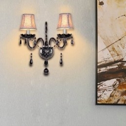 Európai stílusú Crystal Sconce fekete két fényű gyertya fali lámpa