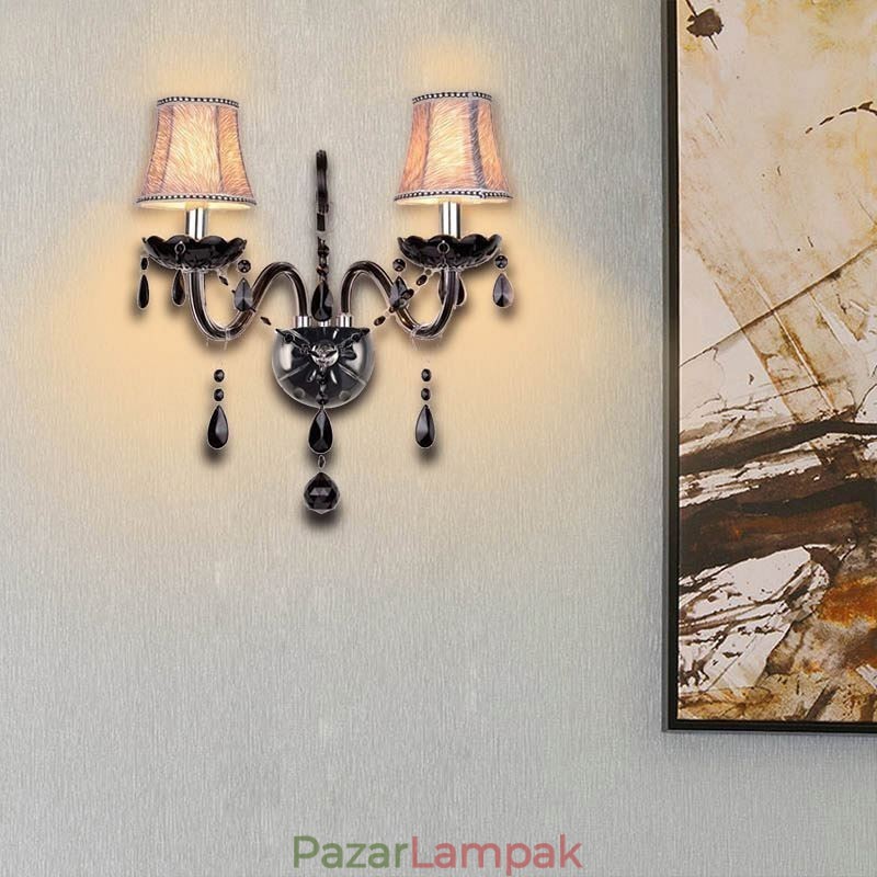 Európai stílusú Crystal Sconce fekete két fényű gyertya fali lámpa