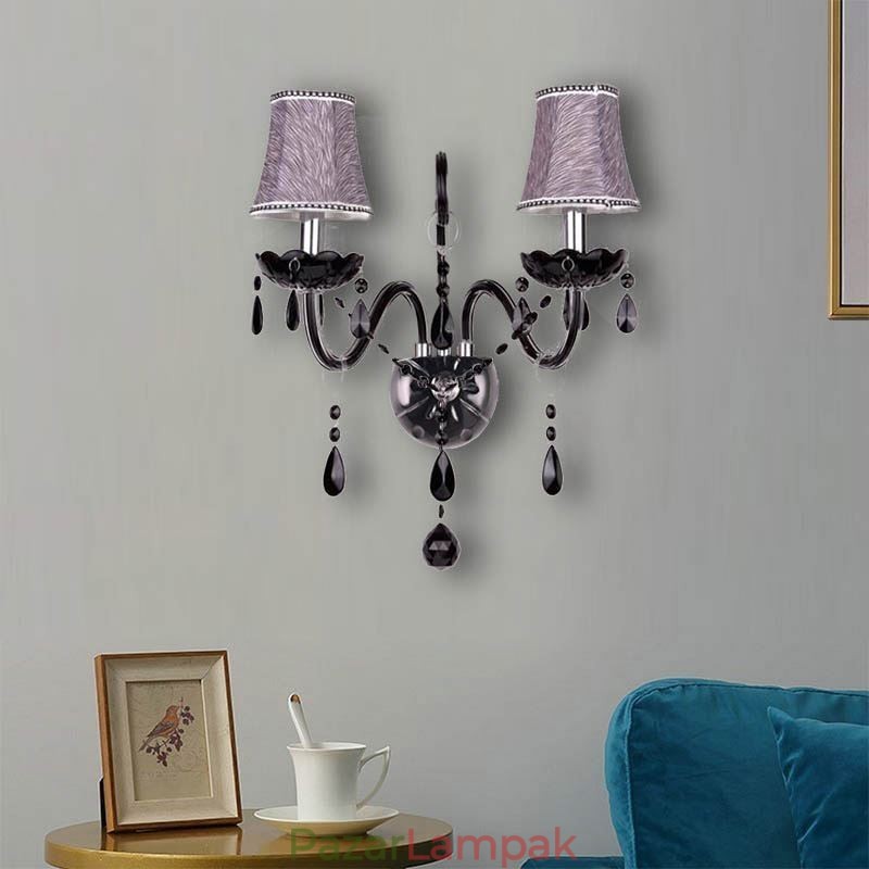 Európai stílusú Crystal Sconce fekete két fényű gyertya fali lámpa