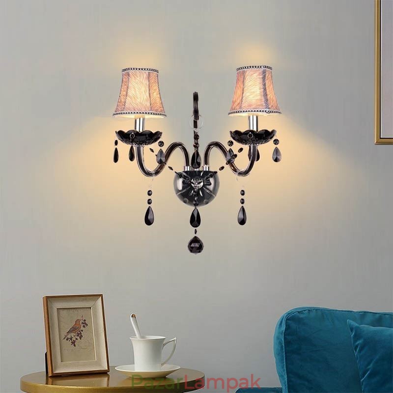 Európai stílusú Crystal Sconce fekete két fényű gyertya fali lámpa