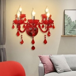 Európai Crystal Sconce piros színű fali lámpa