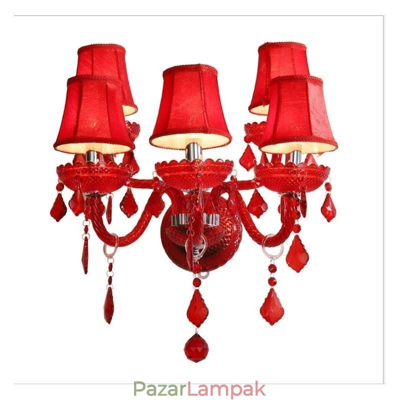 Európai Crystal Sconce piros színű fali lámpa