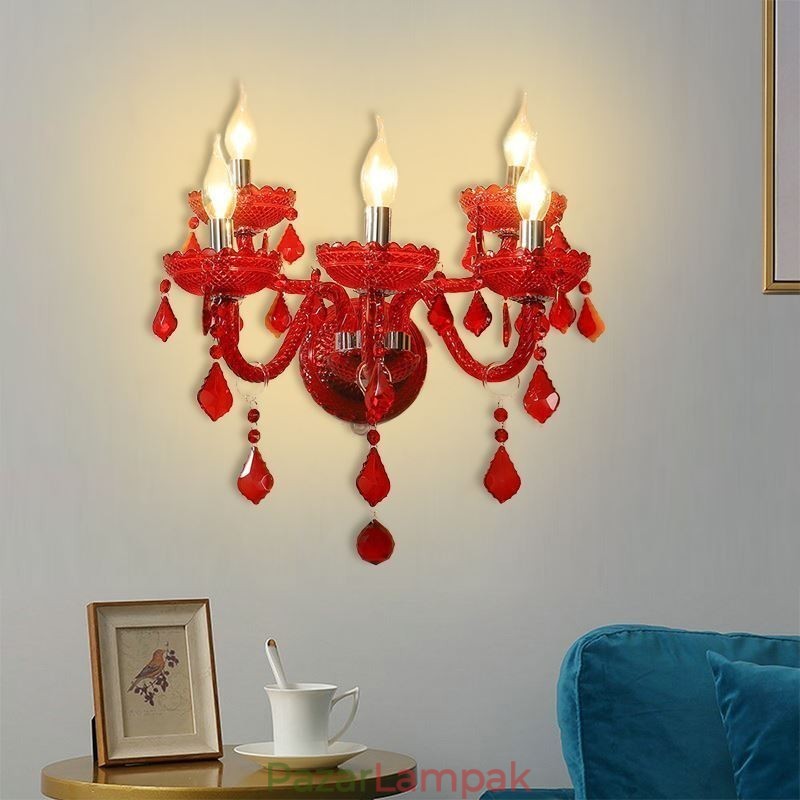 Európai Crystal Sconce piros színű fali lámpa