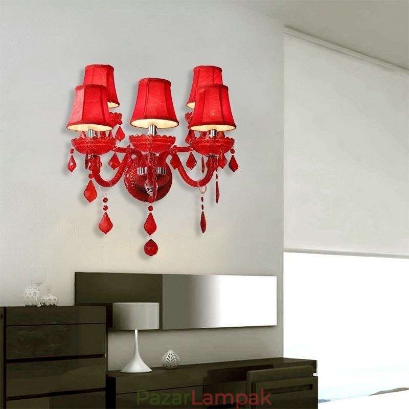 Európai Crystal Sconce piros színű fali lámpa