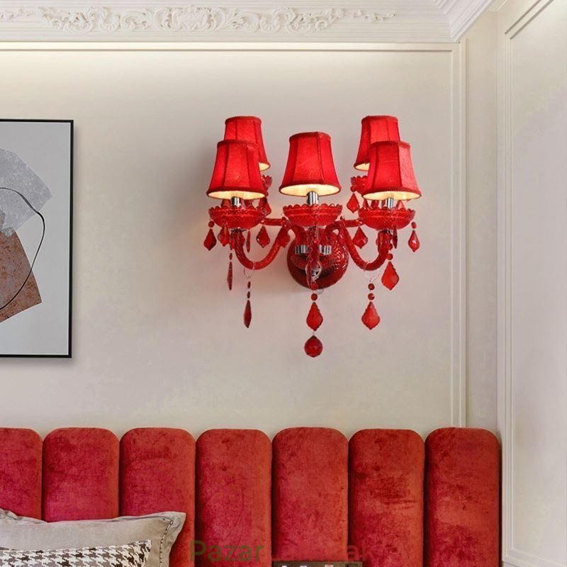 Európai Crystal Sconce piros színű fali lámpa