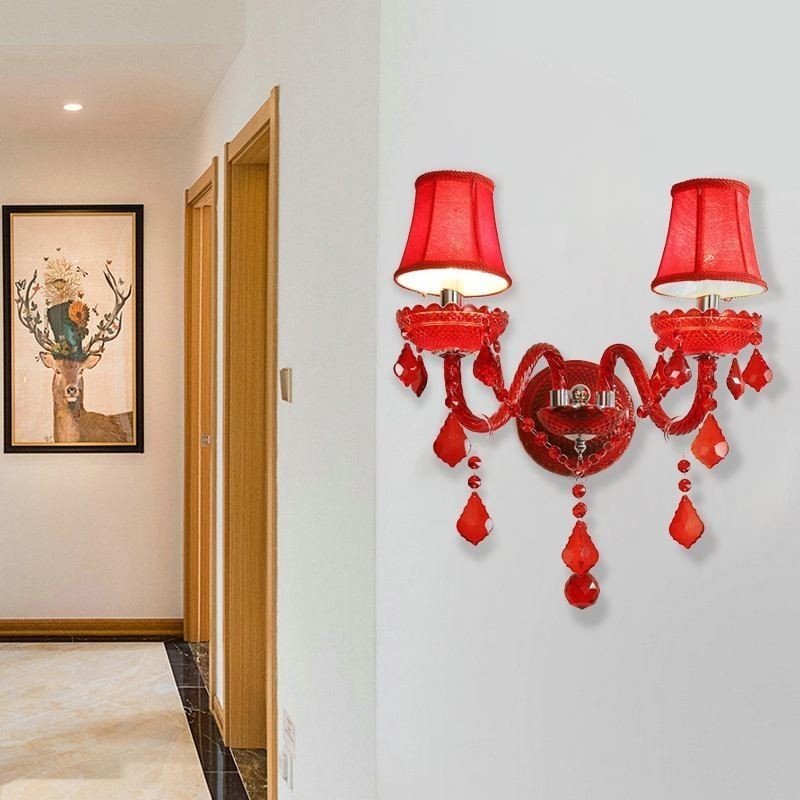 Európai Crystal Sconce fali lámpa Piros színű fény