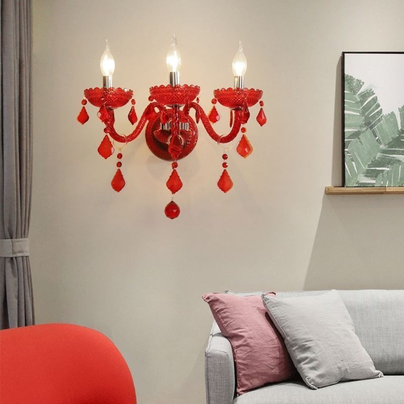 Európai Crystal Sconce fali lámpa Piros színű fény