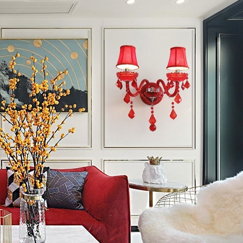 Európai Crystal Sconce fali lámpa Piros színű fény