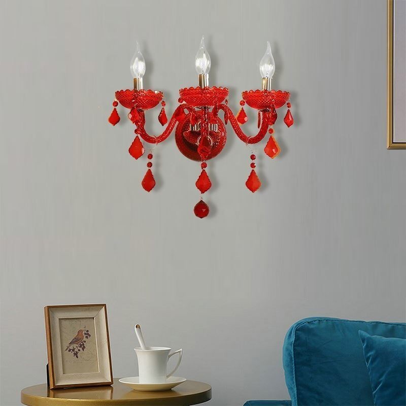 Európai Crystal Sconce fali lámpa Piros színű fény