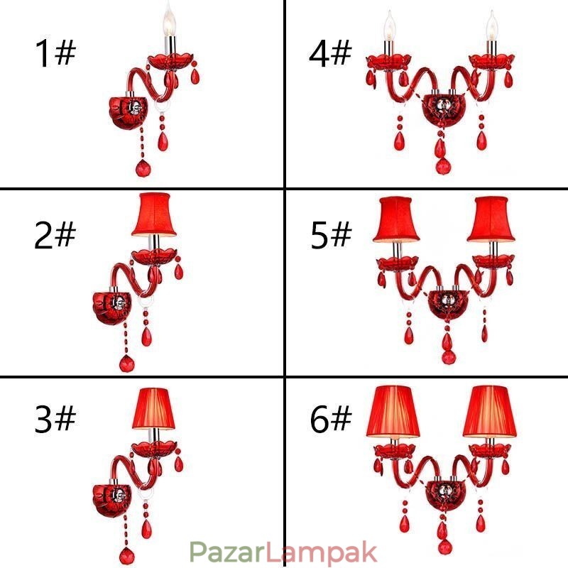 Európai fali lámpa, kristály, piros színű