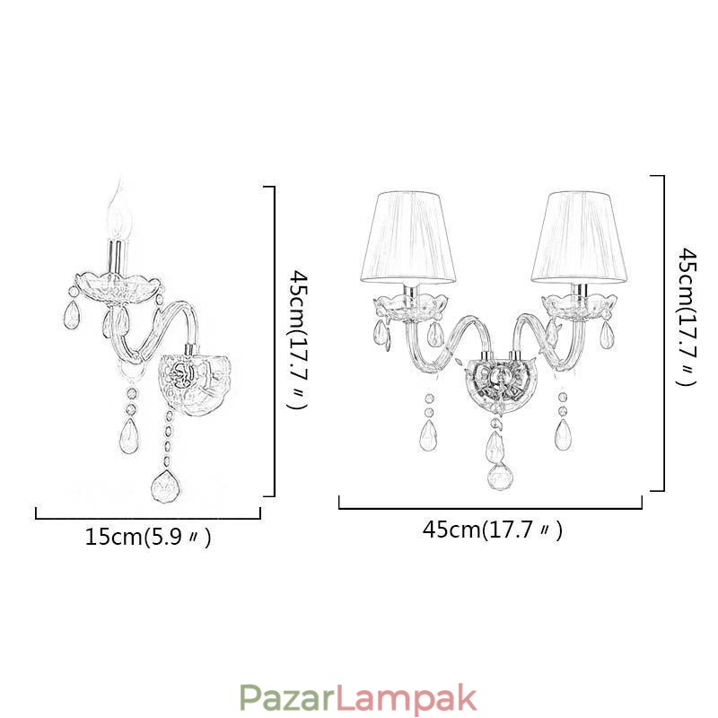 Európai fali lámpa, kristály, piros színű