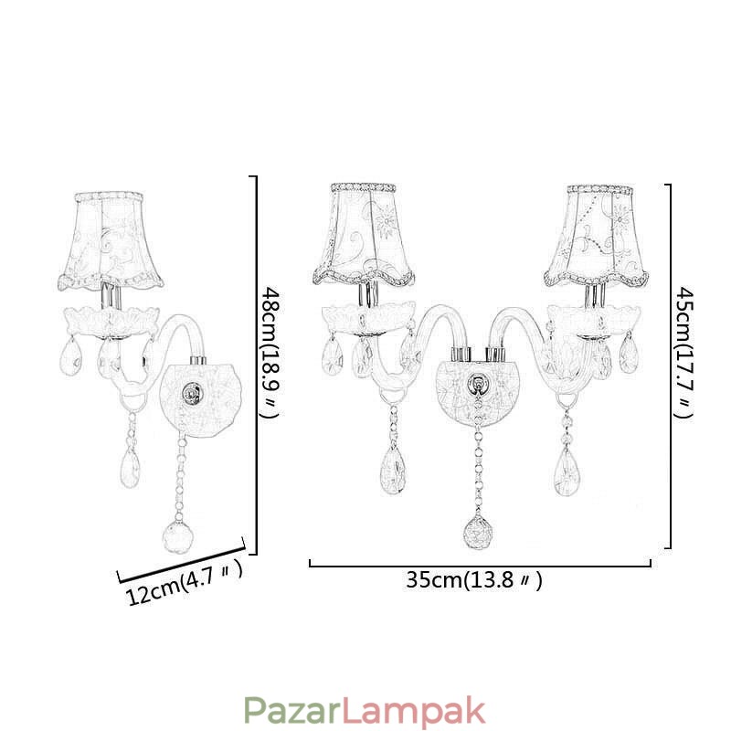 Klasszikus, európai stílusú kristálylapát, elegáns fali lámpa