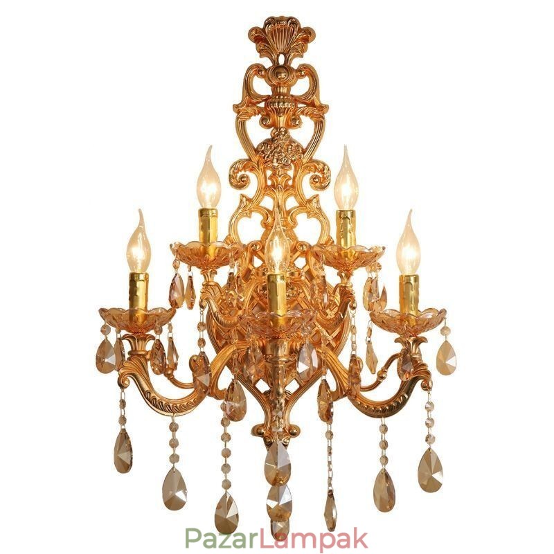 Luxus Crystal Sconce európai fali lámpa, cink ötvözet öt könnyű folyosó