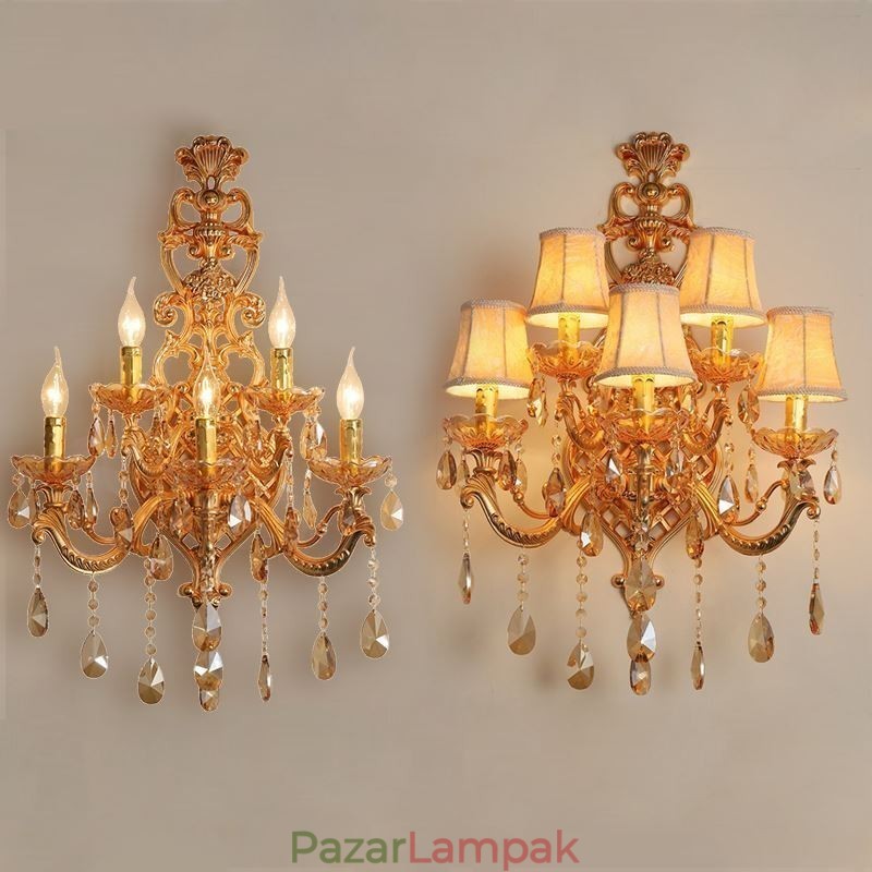 Luxus Crystal Sconce európai fali lámpa, cink ötvözet öt könnyű folyosó