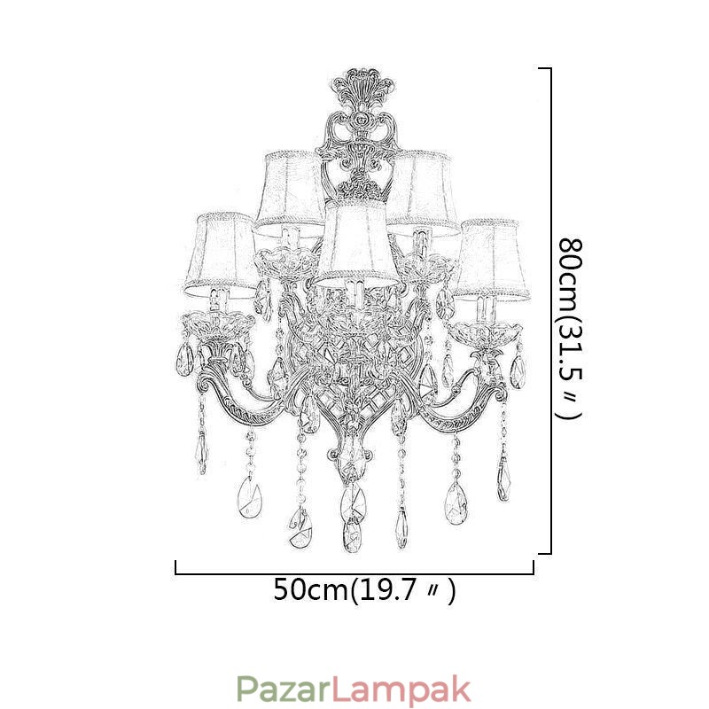 Luxus Crystal Sconce európai fali lámpa, cink ötvözet öt könnyű folyosó