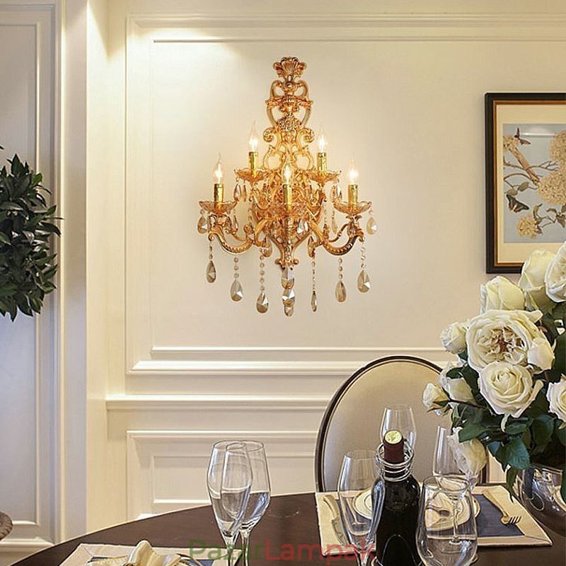 Luxus Crystal Sconce európai fali lámpa, cink ötvözet öt könnyű folyosó