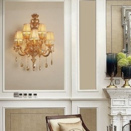 Luxus Crystal Sconce európai fali lámpa, cink ötvözet öt könnyű folyosó