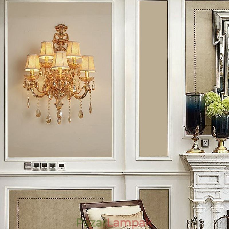 Luxus Crystal Sconce európai fali lámpa, cink ötvözet öt könnyű folyosó