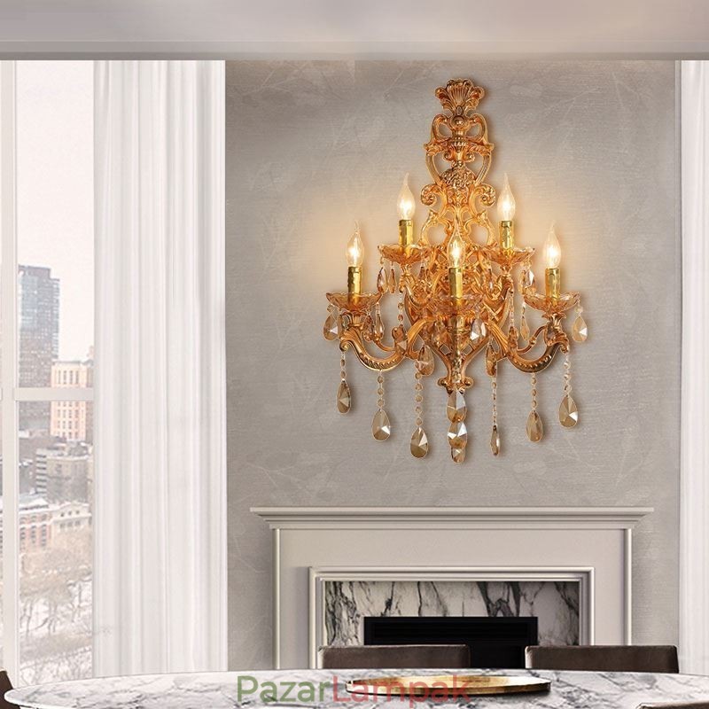 Luxus Crystal Sconce európai fali lámpa, cink ötvözet öt könnyű folyosó