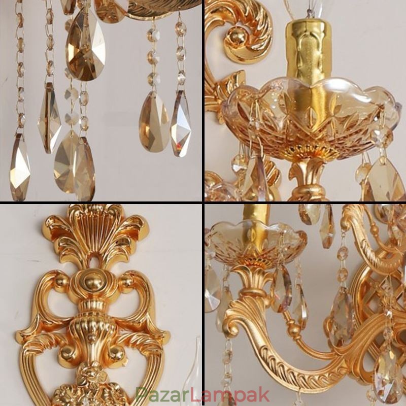 Luxus Crystal Sconce európai fali lámpa, cink ötvözet öt könnyű folyosó