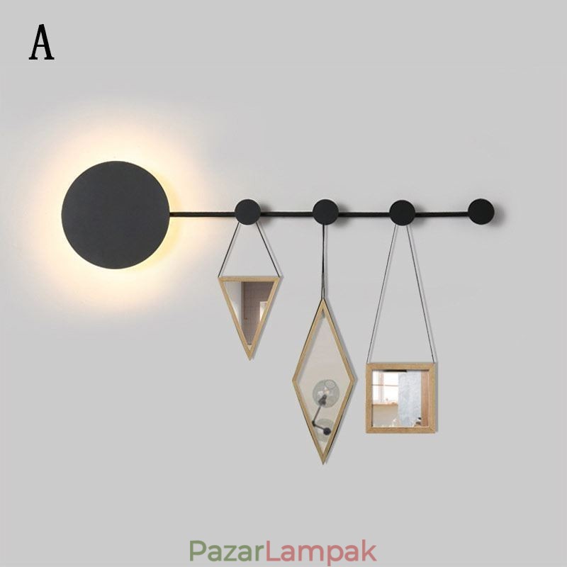 Modern fali lámpa, körkörös fali lámpa, fekete kampós lámpás éjjeli világítás