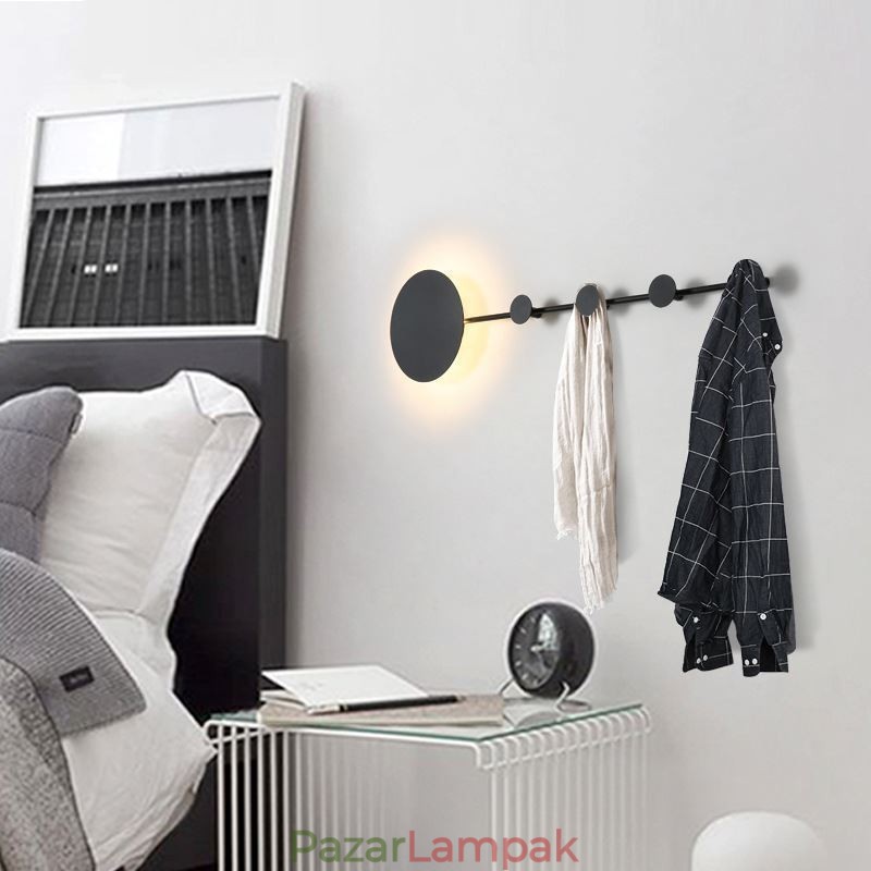 Modern fali lámpa, körkörös fali lámpa, fekete kampós lámpás éjjeli világítás