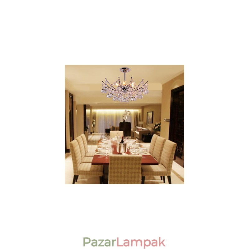 Luxus kristálycsillár 6 fényű függőcsillárral