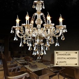 Csillár konyak színű Crystal Modern 6 Lights kortárs üveg